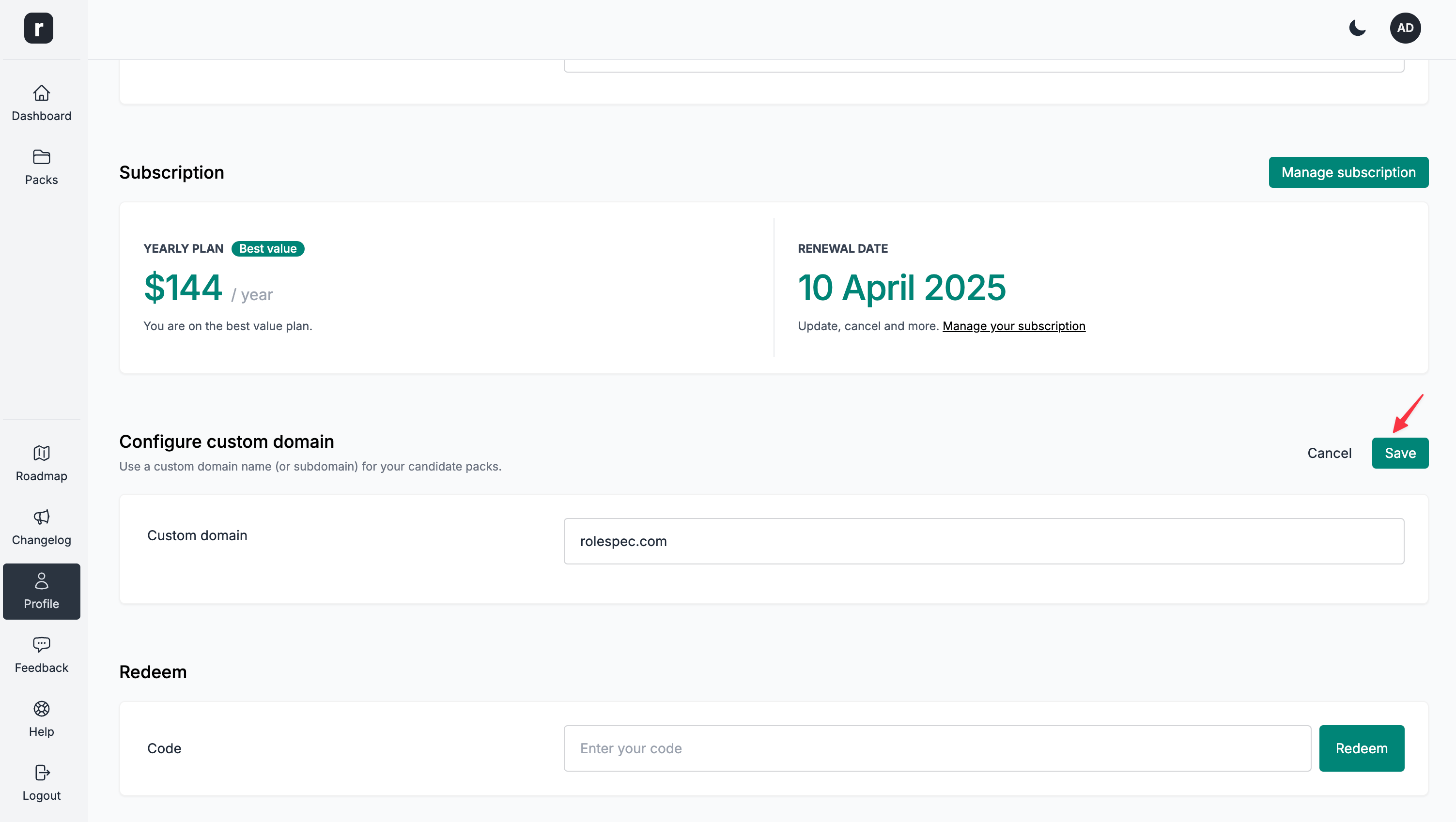 Click the save button